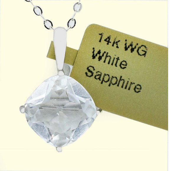 Genuine 3.48 Cts White Sapphire Pendant 14K White Gold